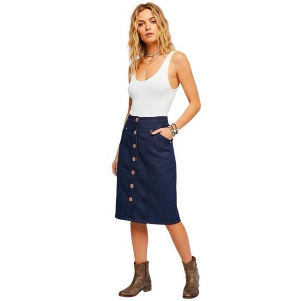 ModCloth High Waisted Denim denim Jean Skirt Sz Large Indie Sleaze Retro Preppy